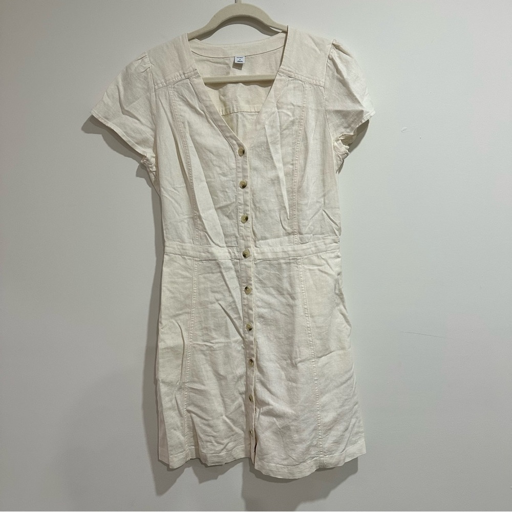 Old Navy Cream Linen Blend Button-Front Mini Dress